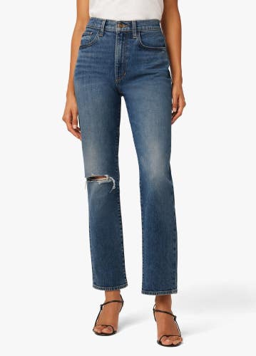Joe's Jeans The Luna Womens 27 Blue Distress High-Rise Straight Leg Ankle NLW139