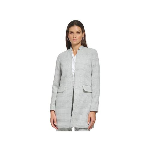 DKNY Topper Jacket Women's 2 Gray Plaid Cashmere Star Neck Flap Pockets NLW117