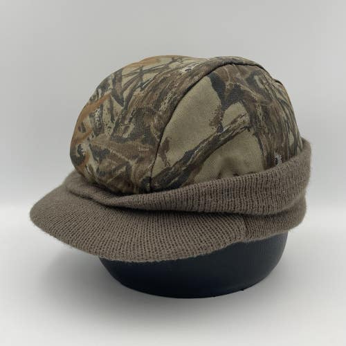 Vintage Realtree Camo Brimmed Beanie Hat Hunting Cap Insulated Made In USA Osfa