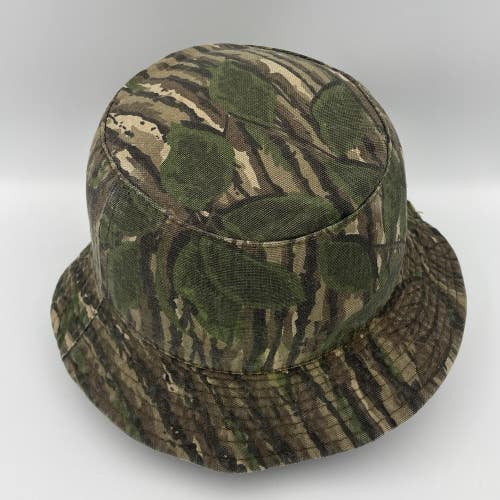 Vintage 80s RealTree Leaf Camo Medium Bucket Hat Hunting Jones Cap Made in USA
