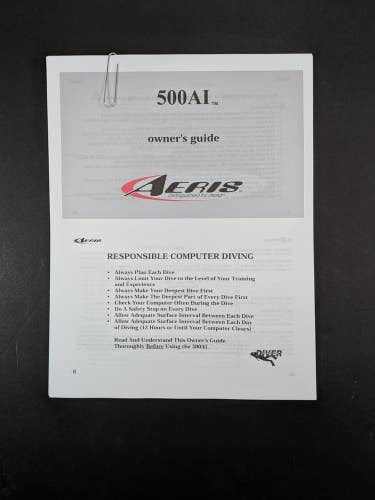Aeris 500ai Scuba Dive Computer Operating Manual Printed 500 ai - 108pgs.