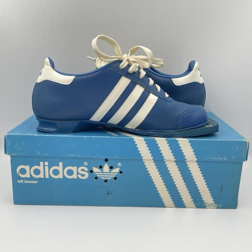 VTG 70s Adidas Stubai Mens 7 Blue 3-Pin Nordic Ski Shoe Boots w/ Box Yugoslavia