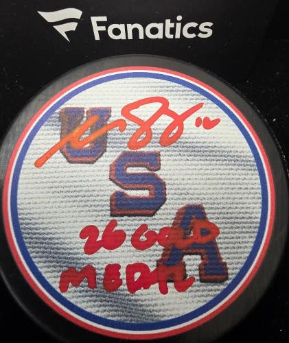 Wild MATT BOLDY "26 Gold Medal" Autographed Signed Auto USA Hockey Puck Fanatics