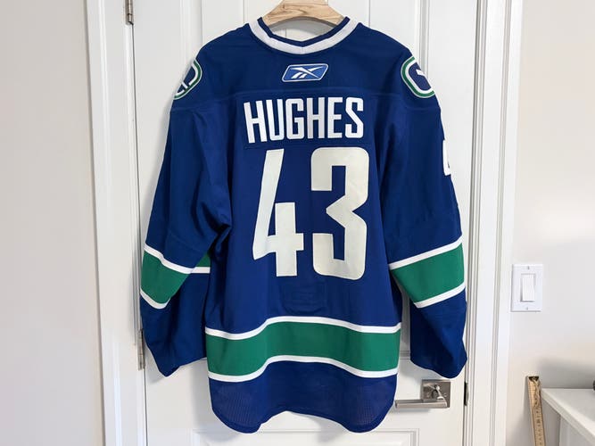 Authentic Reebok Edge 1.0 Vancouver Canucks Quinn Hughes Blue MIC Jersey Size 58