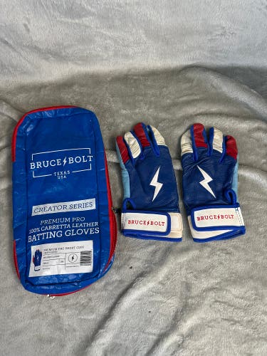 Blue Small Bruce Bolt Premium Pro Short Cuff Batting Gloves (Used)