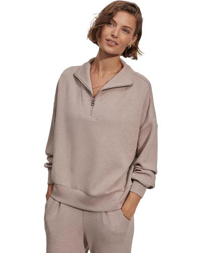 Varley Hawley Sweater Womens S Taupe Marl Stretch 1/2 Zip Mock Neck Cozy DDR2419