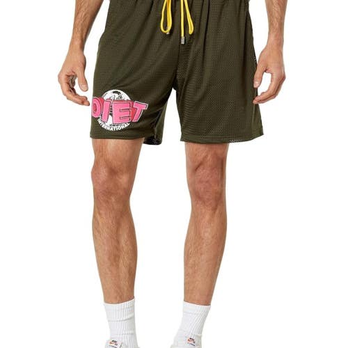 Diet Starts Monday Globe Shorts Men's M Green Elastic Waist Performance FROG298