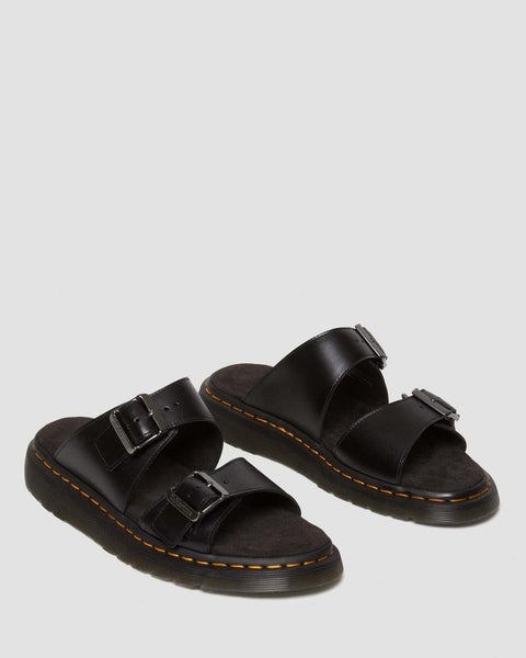 Dr. Martens Josef 31570001 Sandals Mens 6M Black Leather Round Toe Slide RHS8387