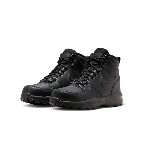 Nike Manoa Leather BQ5372-001 Boots Kids US 4 Triple Black Rugged Lace Up NR5739