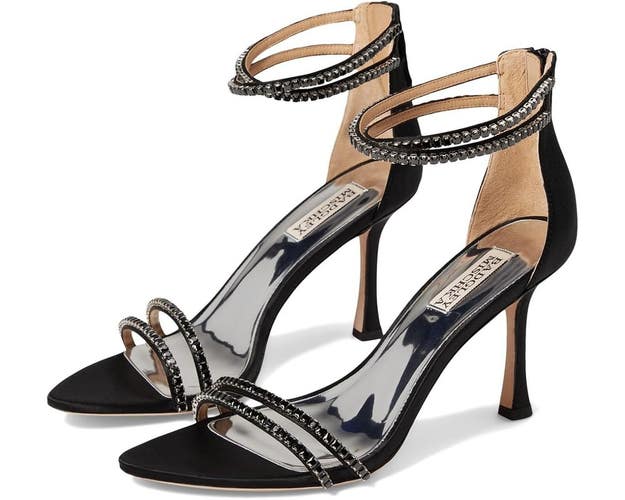 Badgley Mischka Logan Sandals Womens US 8 Black Ankle Strap Stiletto Heel KHD230