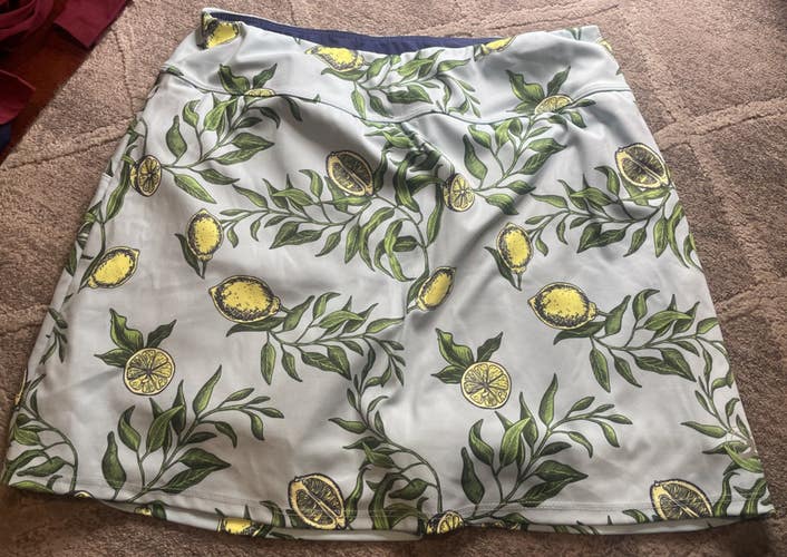 Foray Golf Skort Womens M Lemons Light Blue  Circle Skirt Pockets 4-Way Stretch