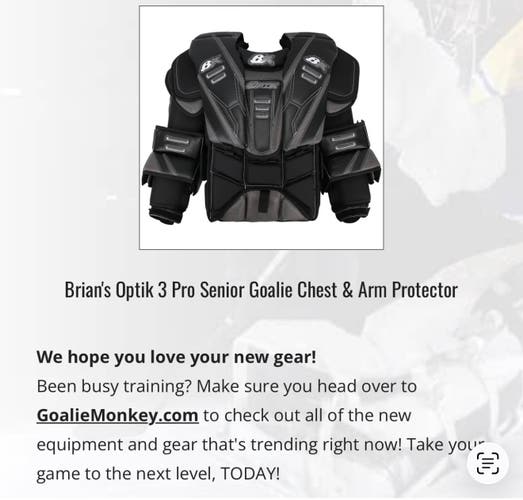 Medium Brian's Optik 3 Goalie Chest Protector (New)