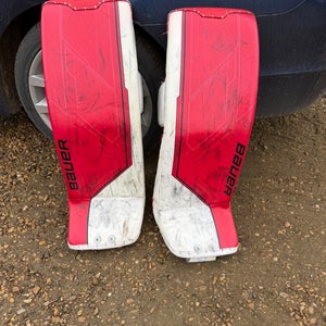 Large 2021 Bauer Supreme Ultrasonic Goalie Leg Pads and gloves(hyperlite )  Pro Stock (Used)