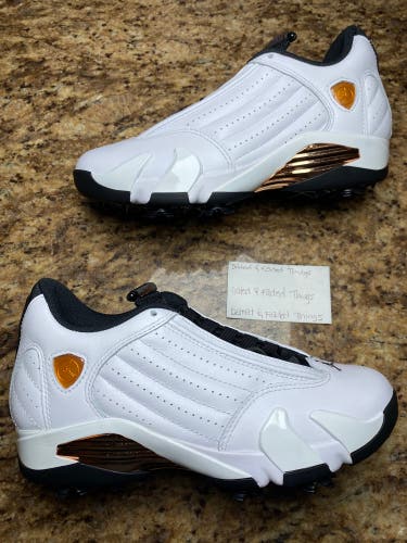 Men Size 5.5 Authentic Nike Air Jordan 14 Golf US Open White/Copper HV4813-100