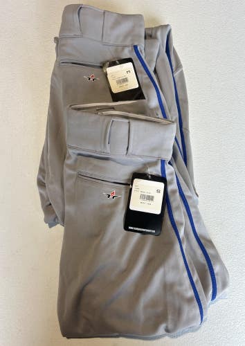Pack off 2 Alleson Athletic #A00331 Gray with Navy Blue Stripe Size M & S