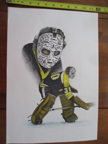 Original Gerry Cheevers Boston Bruins Drawing - Vintage Stitch Mask Art