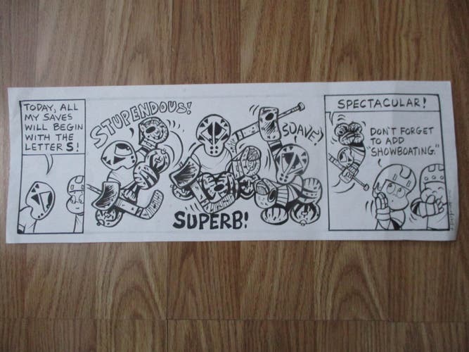 Original Hockey Goalie Cartoon Art - "Small Saves" Comic Strip (Signed)