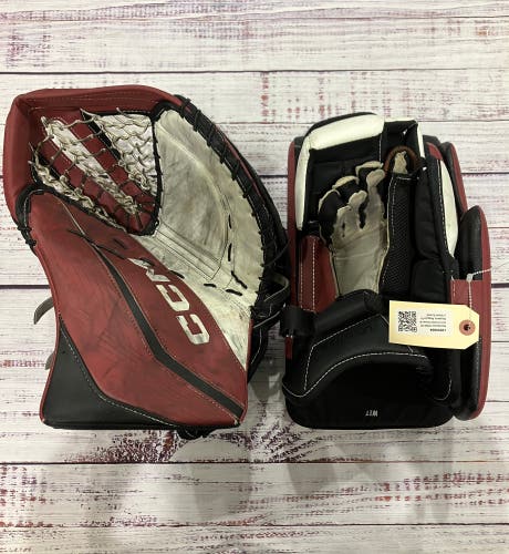 Red Senior CCM EFlex 6 Goalie Gloves & Blockers Regular Pro Stock (Used)