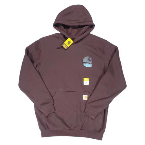 Carhartt Hoodie Men's Brown Graphic Print Long Sleeve Pullover Workwear POSH128