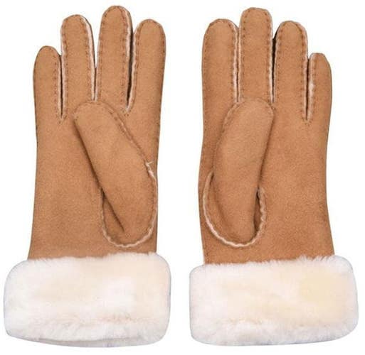 UGG Turn Cuff 17369-CHE Gloves Women's Chestnut Leather Sheepskin Cozy FROG384