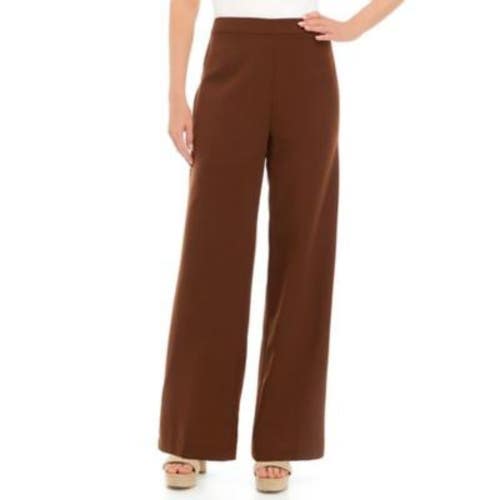 DKNY Pants Women's 4 Brown Stretch Flat Front Wide Leg Business Casual FROG424