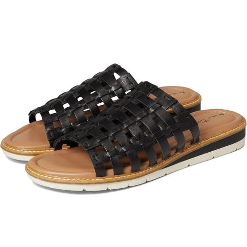 Me Too Arien Sandals Women's US 8 Black Leather Slip On Open Toe Slide RHS8441