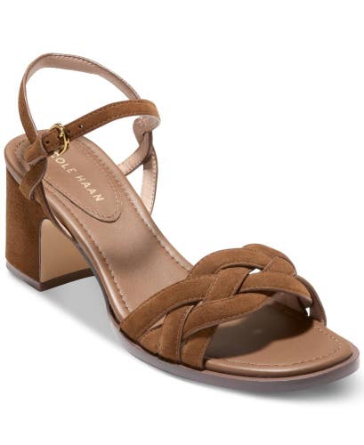 Cole Haan Ambrose Braid Sandals Women's US 8.5 B Brown Suede Block Heel RHS8285