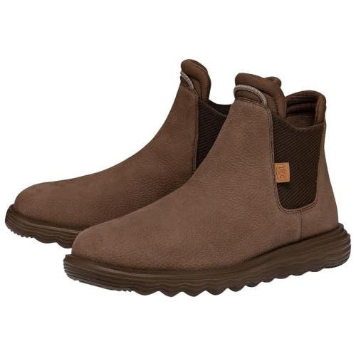 Hey Dude Branson 40187-255 Boots Men's 10 Brown Leather Round Toe Chelsea MEW532