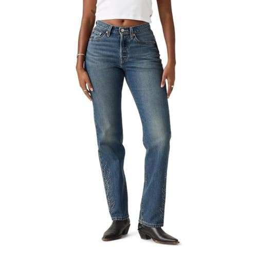 Levi's 501 Curve Jeans Women's 25x30 Blue Denim Whiskring Straight Leg JAX1325