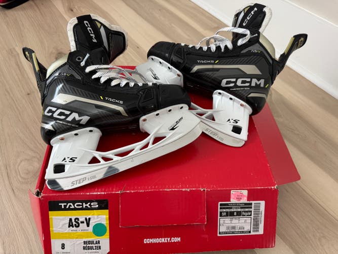 Black/Gray 2025 CCM AS-V Hockey Skates Regular Width 8 (Used)
