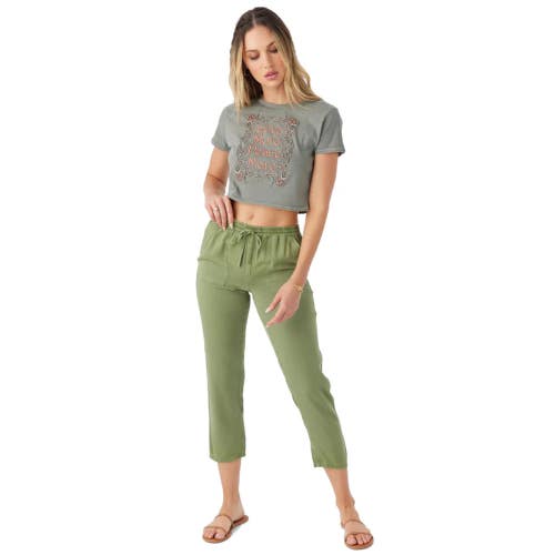 O'Neill Francina Pants Women's Large Oil Green Drawstring Waist Cropped FROG510