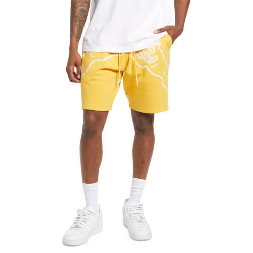 Icecream Cherry Shorts Men's Yolk Yellow Cotton Graphic Drawstring Waist FROG501