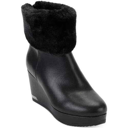 Dkny Nadra K3201890 Boots Women's US 8 Black Leather Wedge Heel Bootie RHS8382