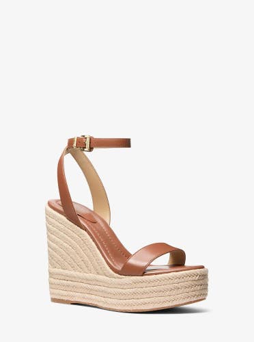 Michael Kors Leighton Sandals Women's 6.5 M Luggage Leather Espadrille RHS8380