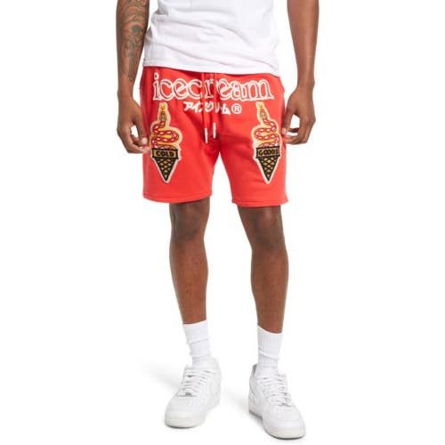 Icecream Lemon Shorts Men's Tomato Red Embroidered Cone Patch Drawstring FROG505