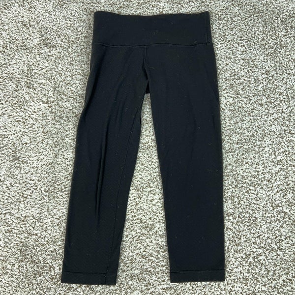 Lululemon Pants Womens 4 Black Cropped Leggings Chevron Pattern Yoga Gym Workout