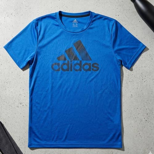 Adidas Boys Youth XL 18/20 Athletic T-Shirt Blue Big Logo Graphic Activewear