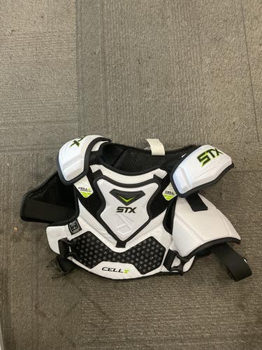 Used STX CELL V Lacrosse Shoulder Pads Black MD 11614-S000236369