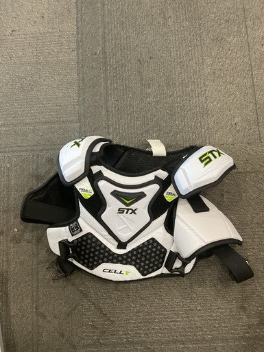 Used STX CELL V Lacrosse Shoulder Pads Black MD 11614-S000236369