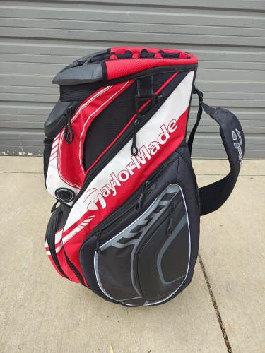 Taylormade 15 Divider Party Golf Cart Bag Black/Red/White w Raincover Cooler Poc