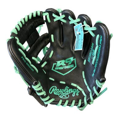 Used Rawlings R9 BB/SB Glove RH Throw Black And Green 11" 11450-S000510544