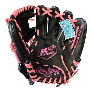 Used Rawlings R9 BB/SB Glove RH Throw Black And Pink 11 1/4" 11450-S000510543