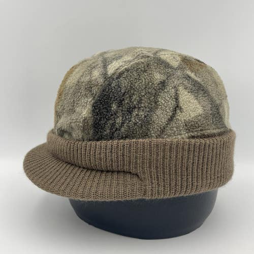 Vintage Realtree Camo Brimmed Fleece Beanie Hat Hunting Cap Soft Warm