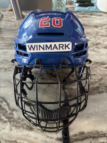 Blue NTDP CCM Super Tacks X Helmet Pro Stock (Slightly Used) with New Black CCM Cage