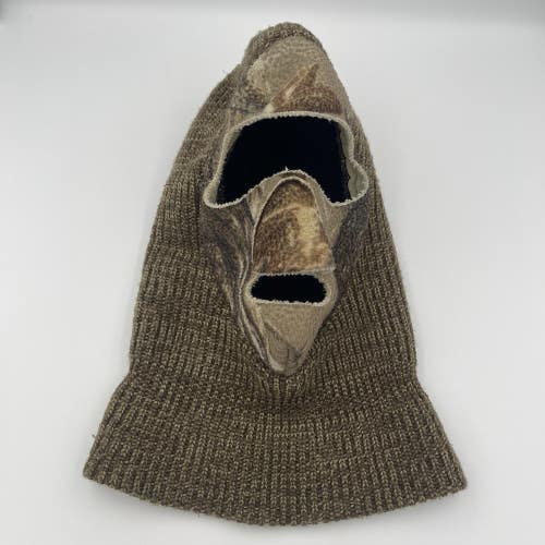 Vtg Camo Hunting Face Mask Balaclava Knit 3 Hole Hat Winter Beanie Cap USA Heavy