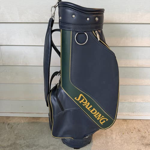 Spalding Tour Edition Vintage Golf Staff Caddy Bag Blue Gold Faux Leather 6 Way
