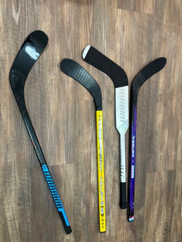4 Used Mini Sticks - Easton Synergy, Warrior Covert, Bauer Nasher, Warrior Minimus