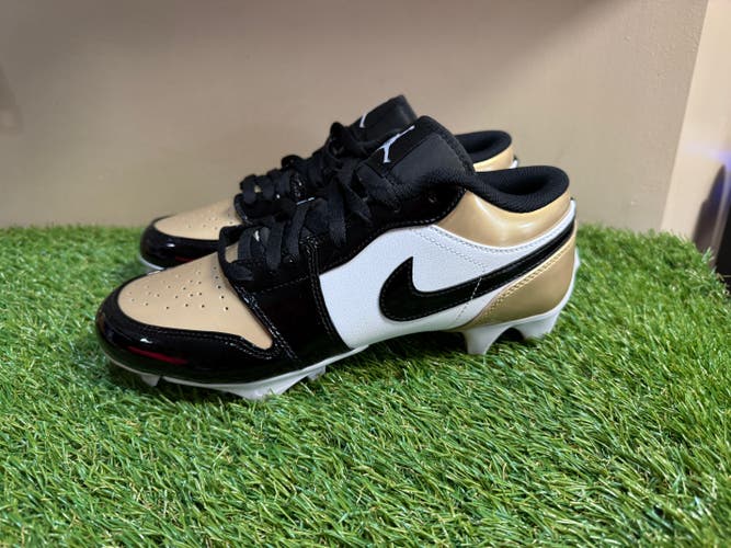 Nike Jordan 1 Low TD Patent Gold Toe Football Cleats Men's 13 FJ6245-701 NEW