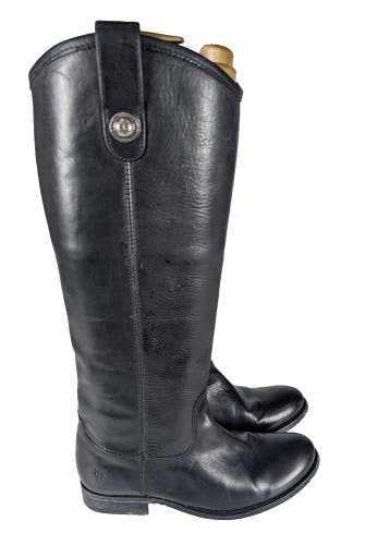 Frye Melissa Button Tall Leather Pull On Riding Boots Women Size 5.5 B Black