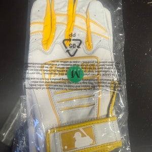 (New) Franklin Sports Pro Adult Medium White/Yellow Padres Mlb Custom Batting Gloves Premium